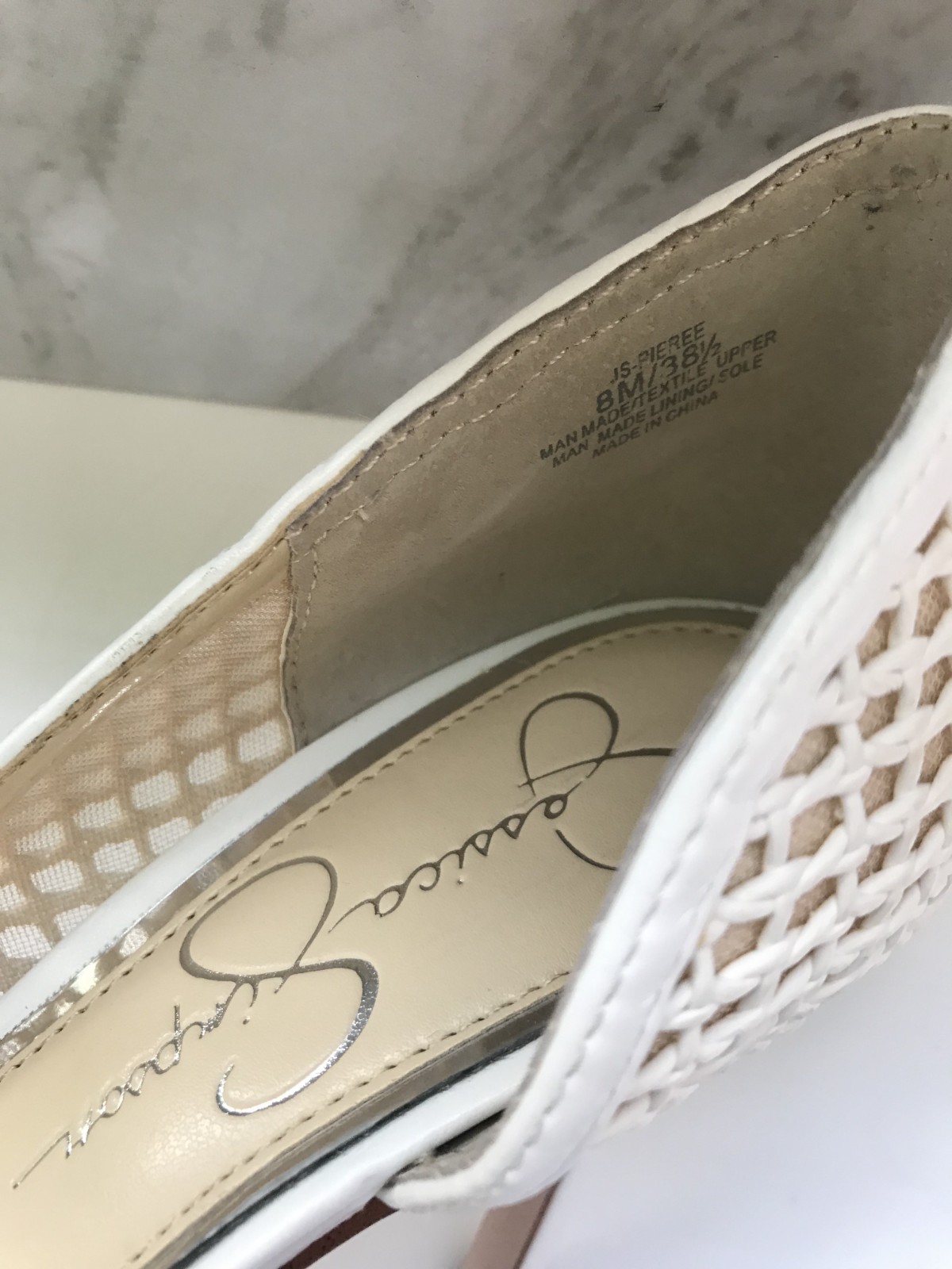 Jessica Simpson Size 8 Ivory White Mesh Net Pointed Toe D’Orsay Stiletto Pumps H
