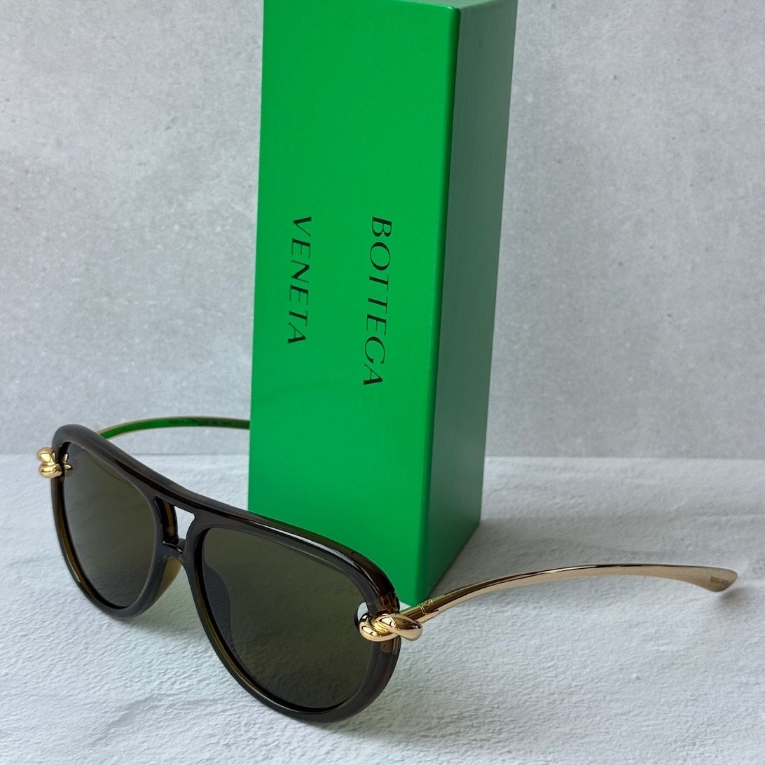 NEW Bottega Veneta BV1418S Gold Green Aviator Sunglasses $760