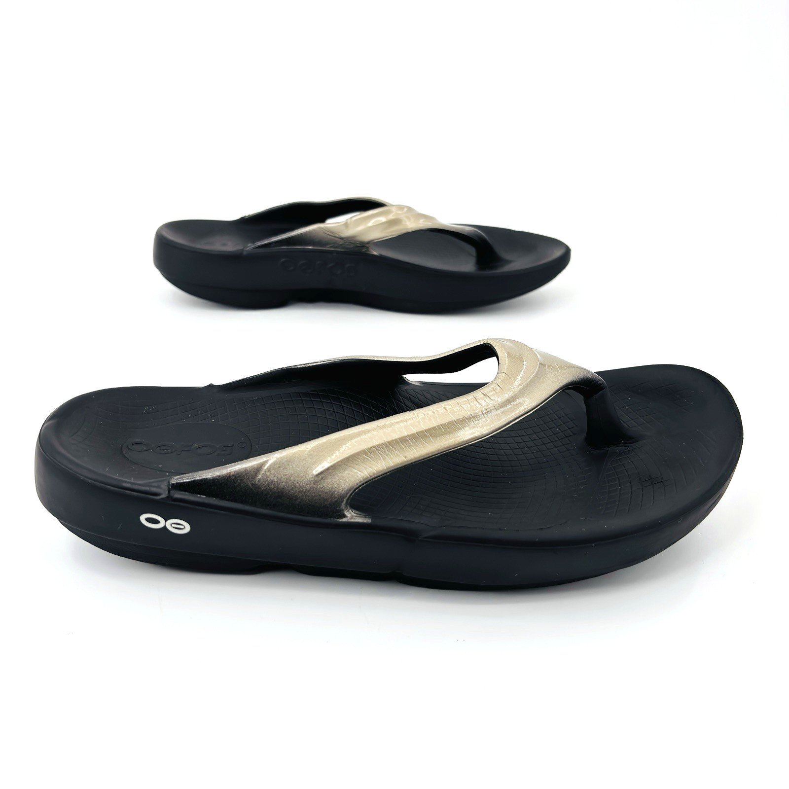 Womens 9 40 OOFOS OOlala Black Latte Thong Sandals Flip Flops Recovery Comfort