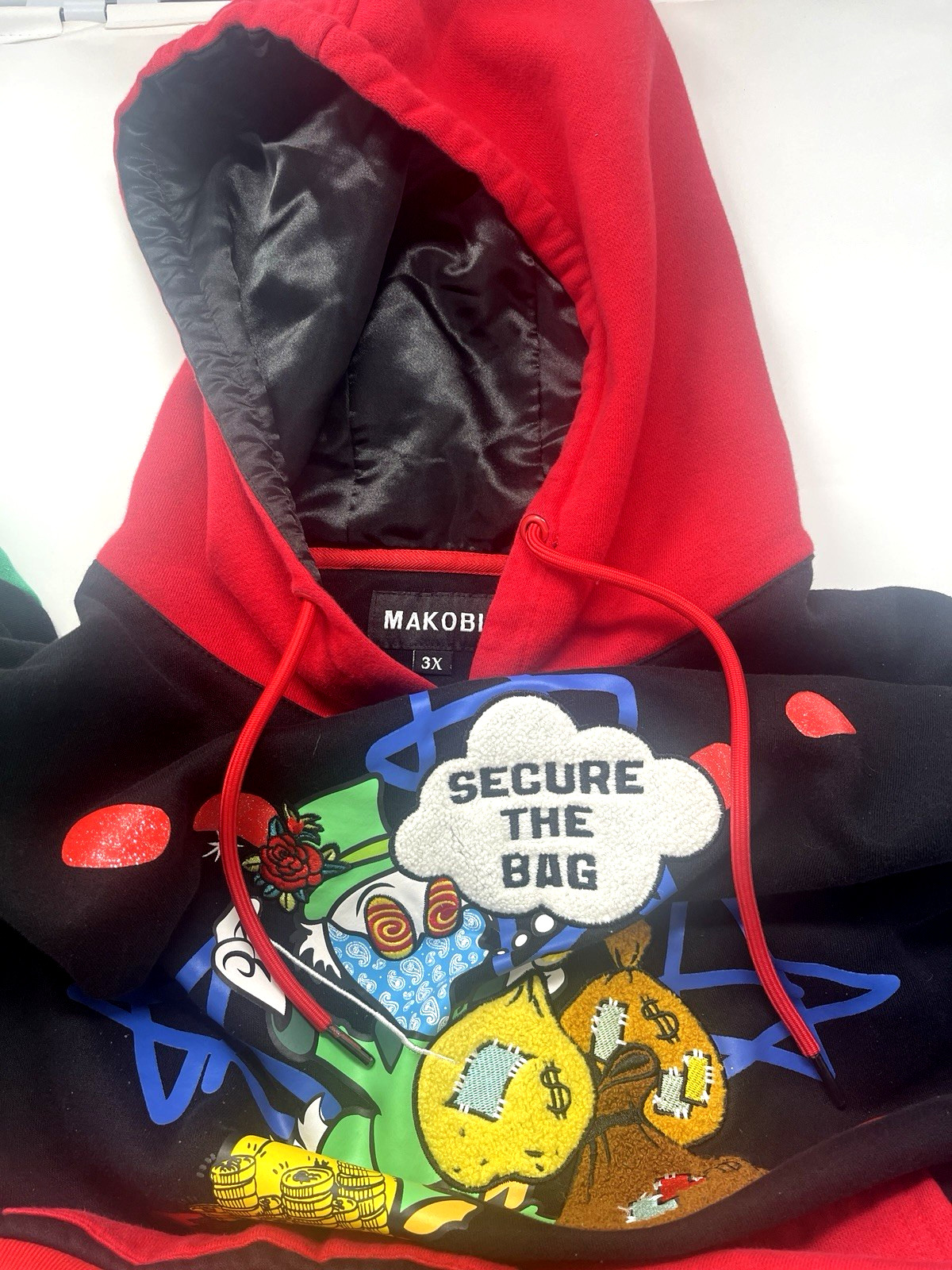 Mens Makobi “Secure The Bag” Embroidered Fleece Multicolor Hoodie Size 3XL