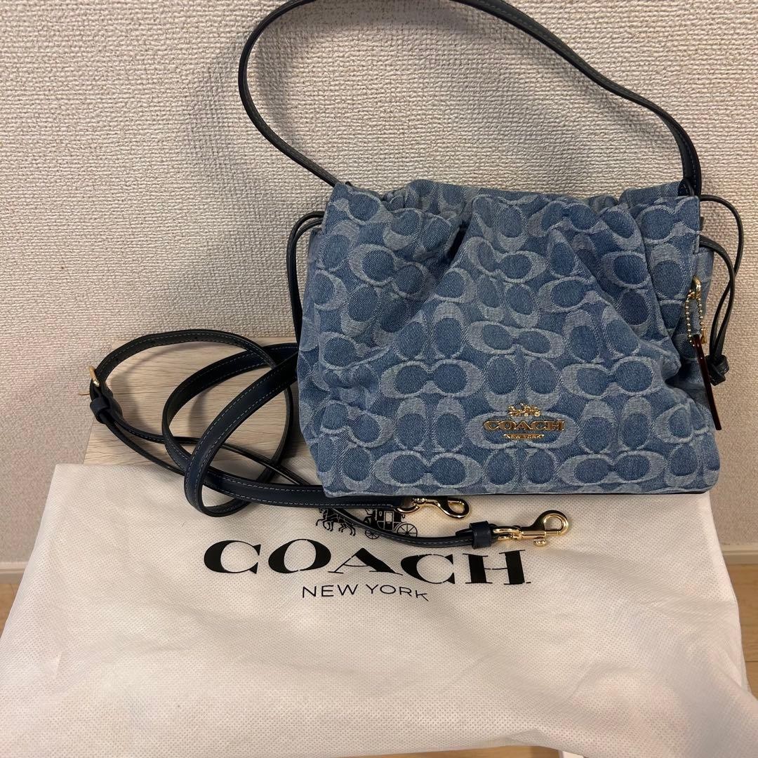 COACH Faye Drawstring Bag Signature Denim Canvas 2Way Shoulder Crossbody CH230