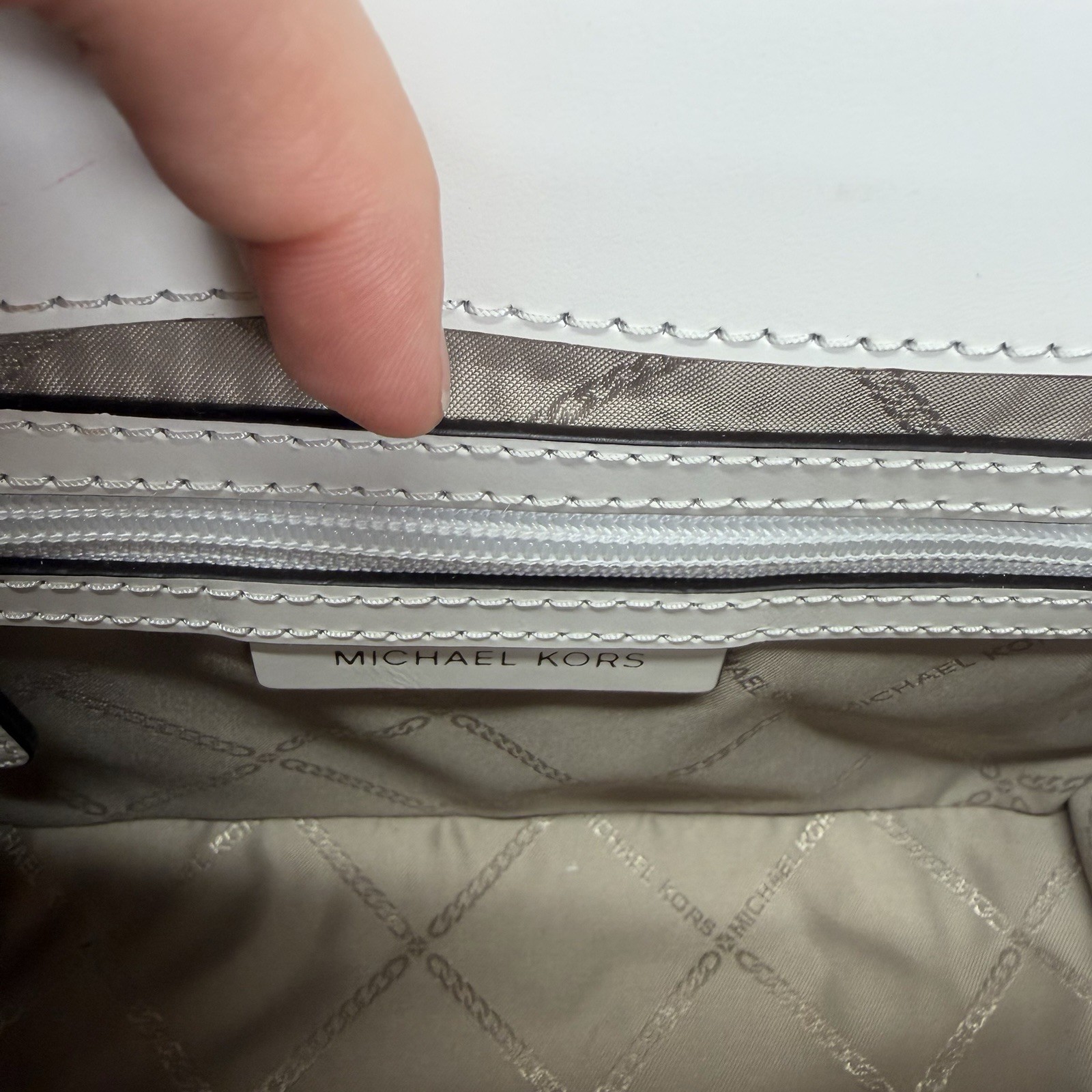 MICHAEL KORS Manhattan Medium Leather Optic White Satchel Top Handle Bag
