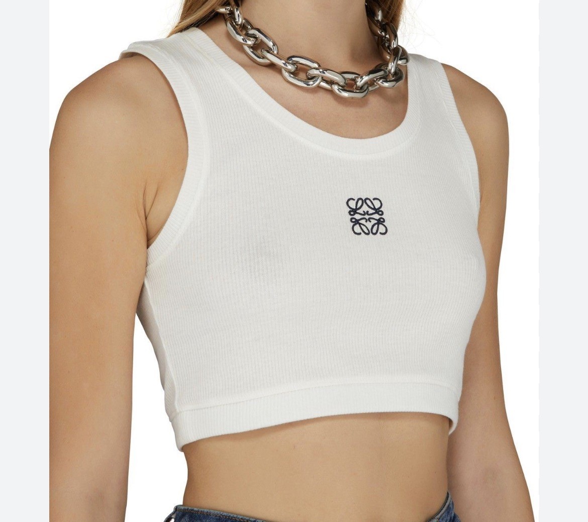 Loewe crop midi vest top S white cotton stretch £295 beach summer holiday