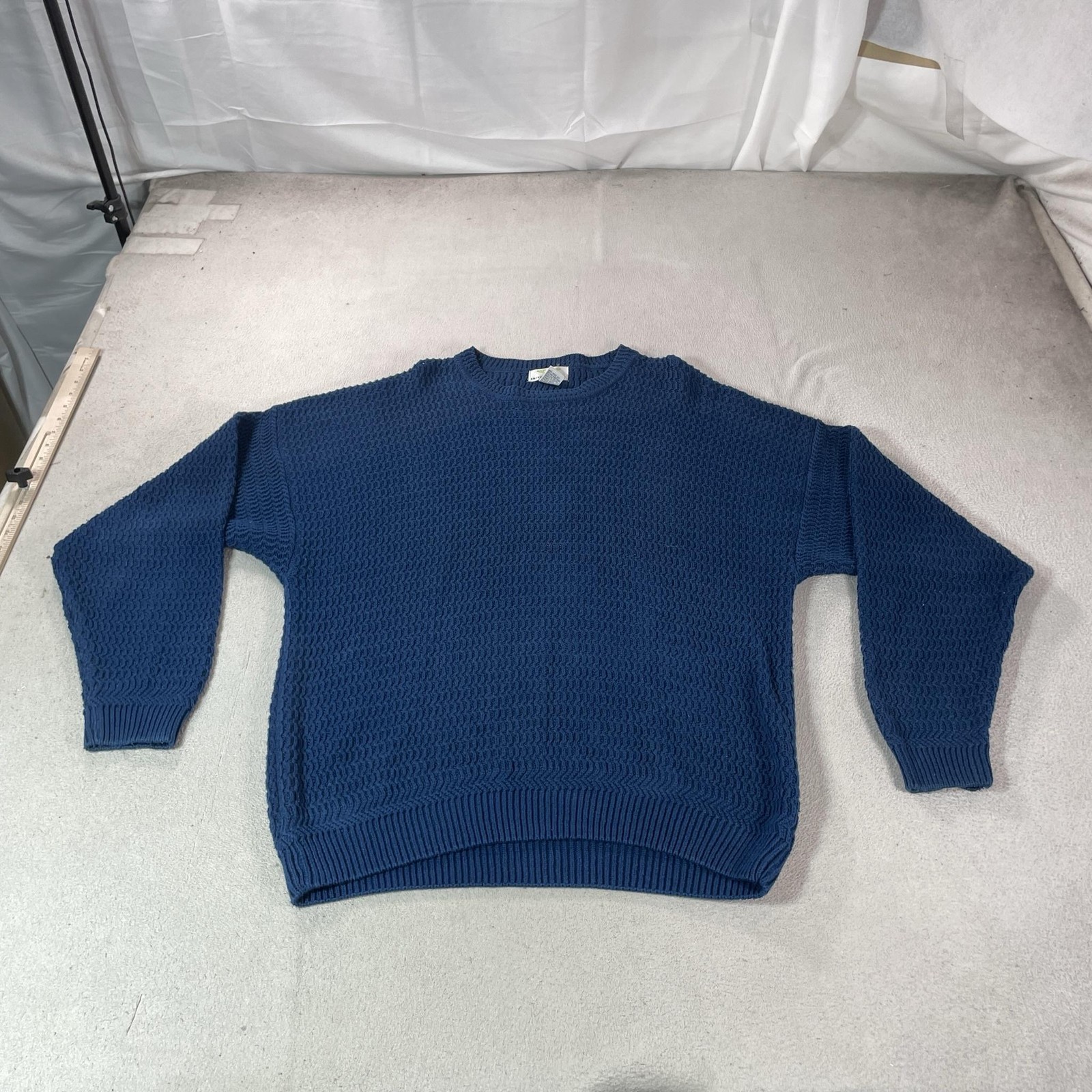 Vintage American Weekend Sweater Mens XL Blue Fisherman Chunky Knit Grandpa Dad