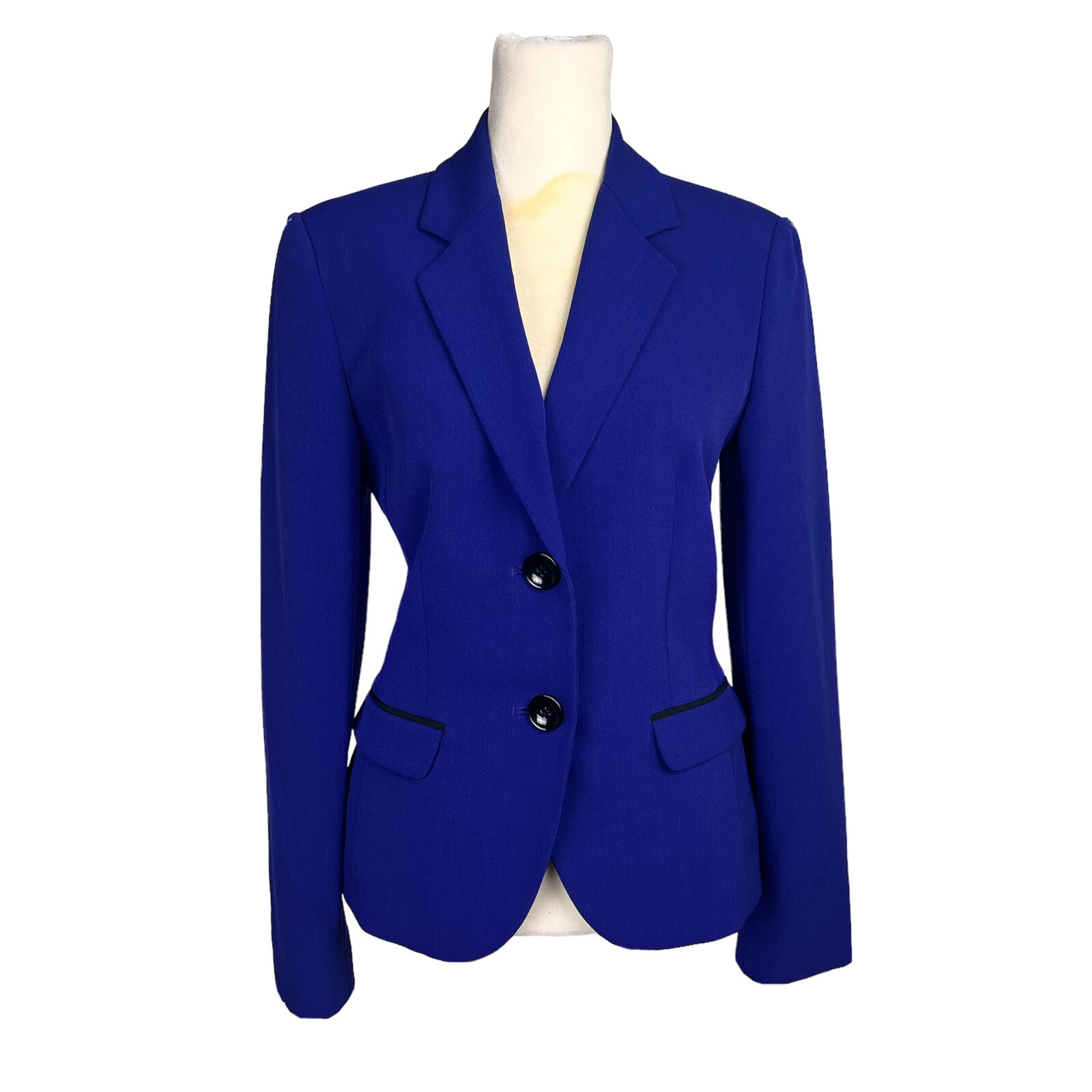 Jones Studio Women Polyester Elastane Blazer Size 4 Blue Lined Notch Collar