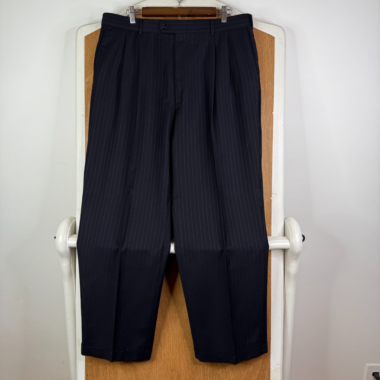 Coppley Suit Mens 42L Navy Blue Pinstripe 3 Button Ermenegildo Zegna Cloth 36×30