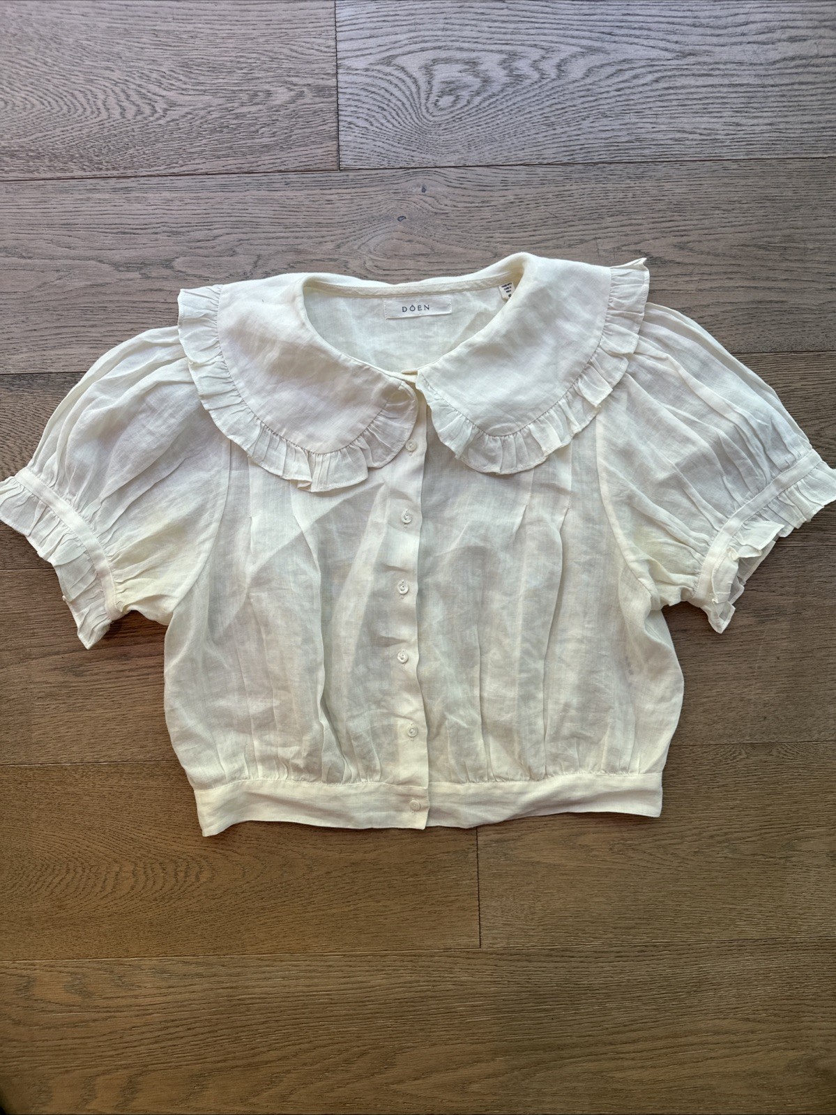 Doen Sparrow Top Small White Ramie Puff Sleeve RARE Cropped