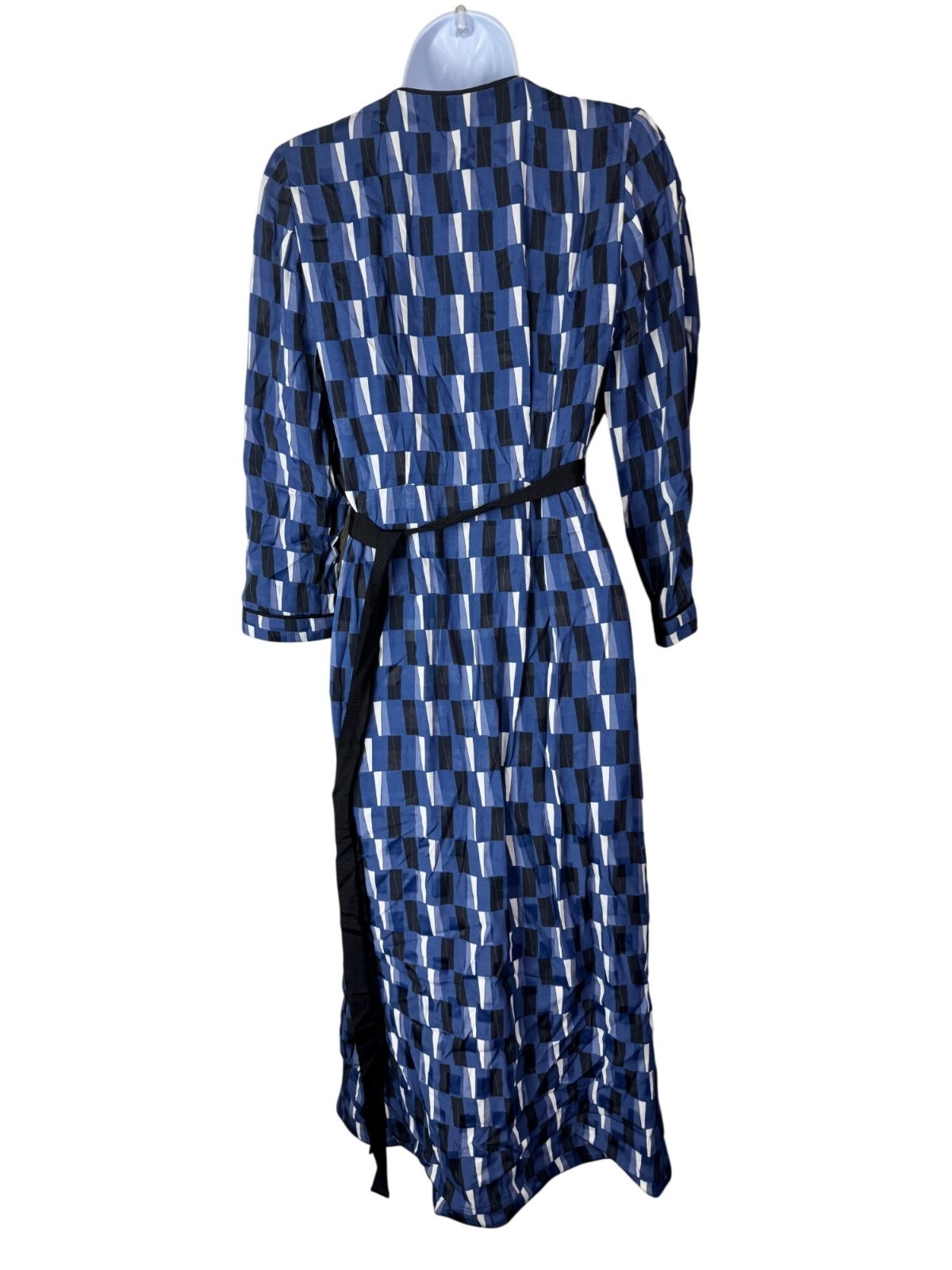 Cefinn Blue Black White Geometric True Wrap Midi Dress US Size 4 3/4 Sleeves