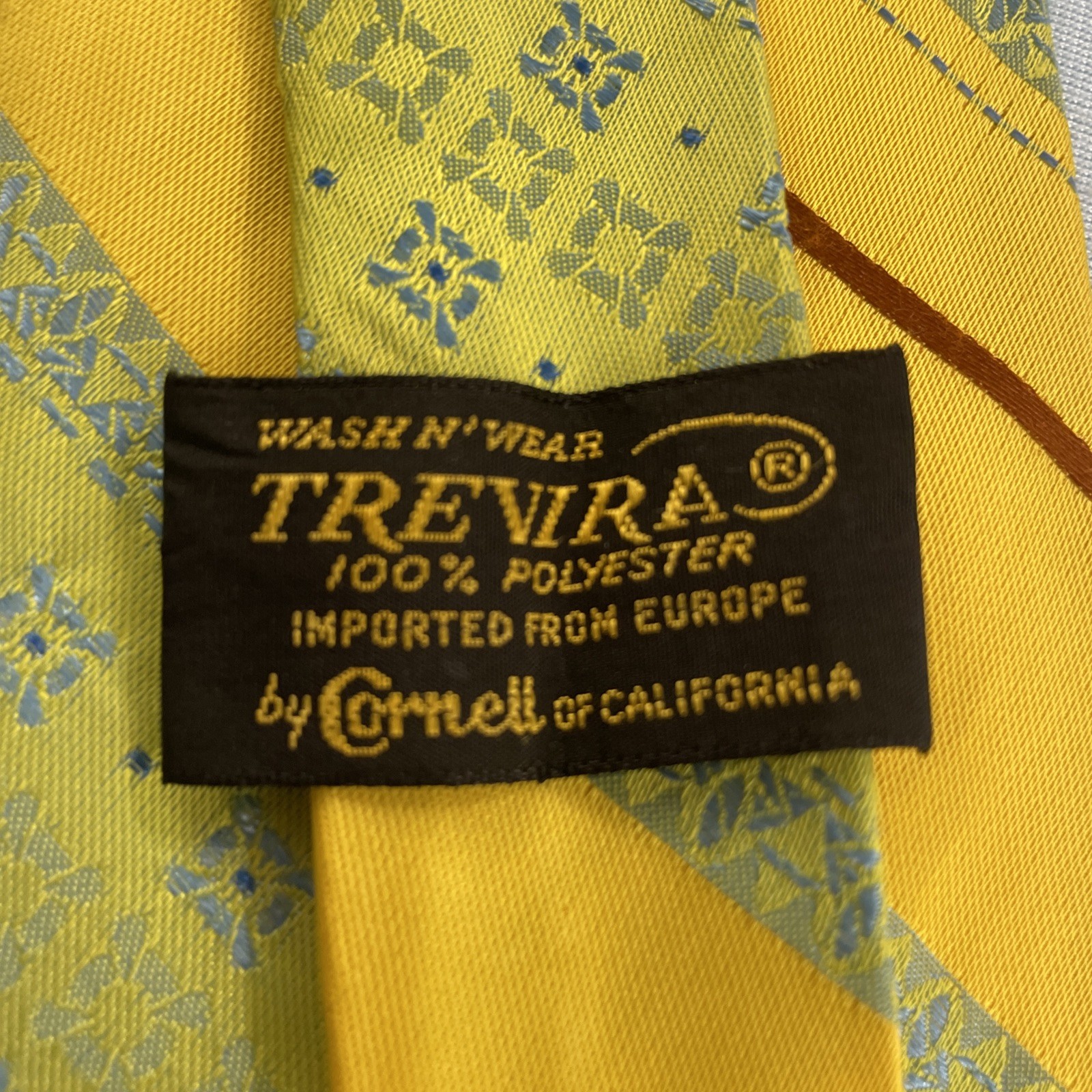 vtg 70s Trevira Cornel Swing Tie Southwest Rockabilly Stripe Yellow Green 4×57