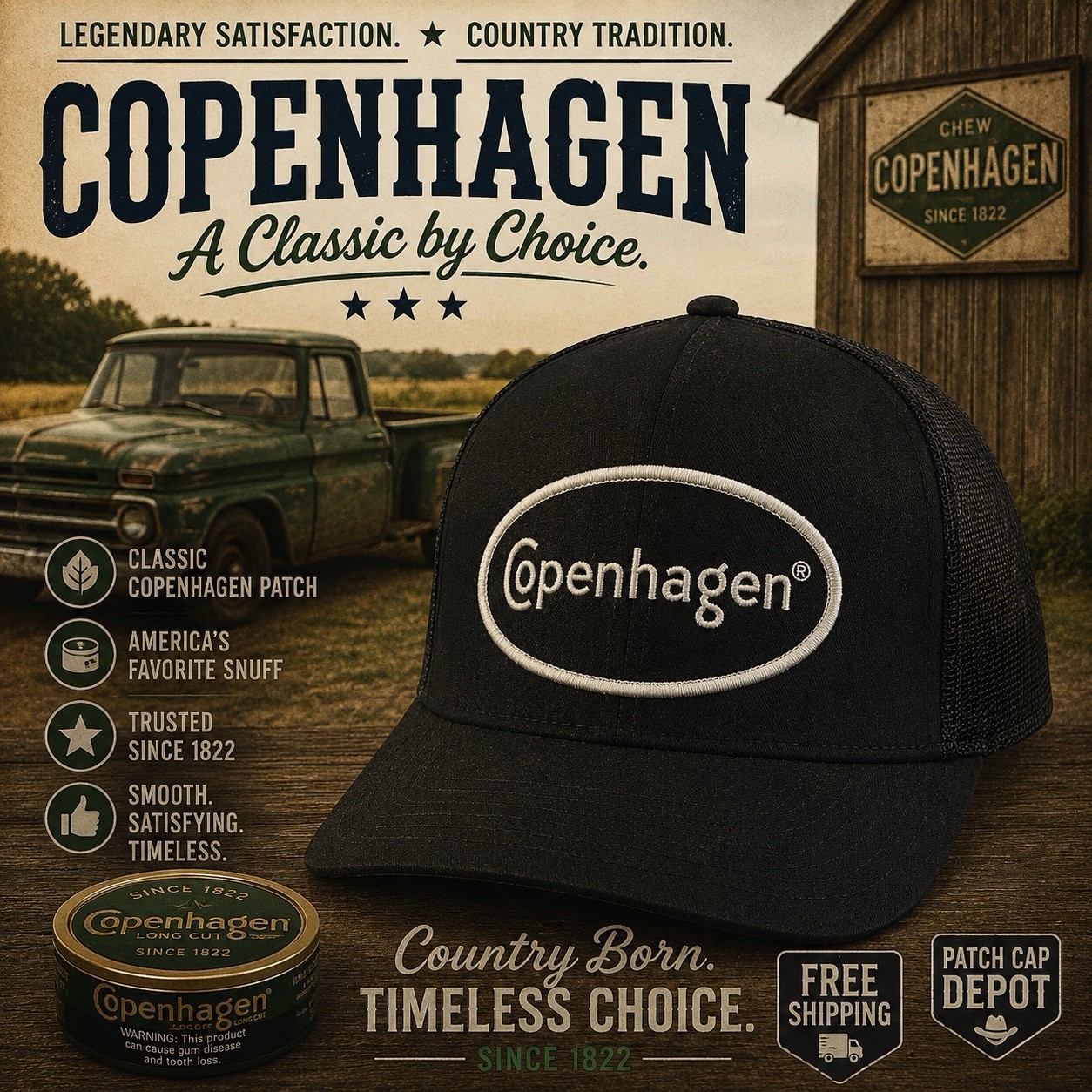 COPENHAGEN Patch Otto Trucker Cap Snapback – FREE SHIPPING * FREE GIFT