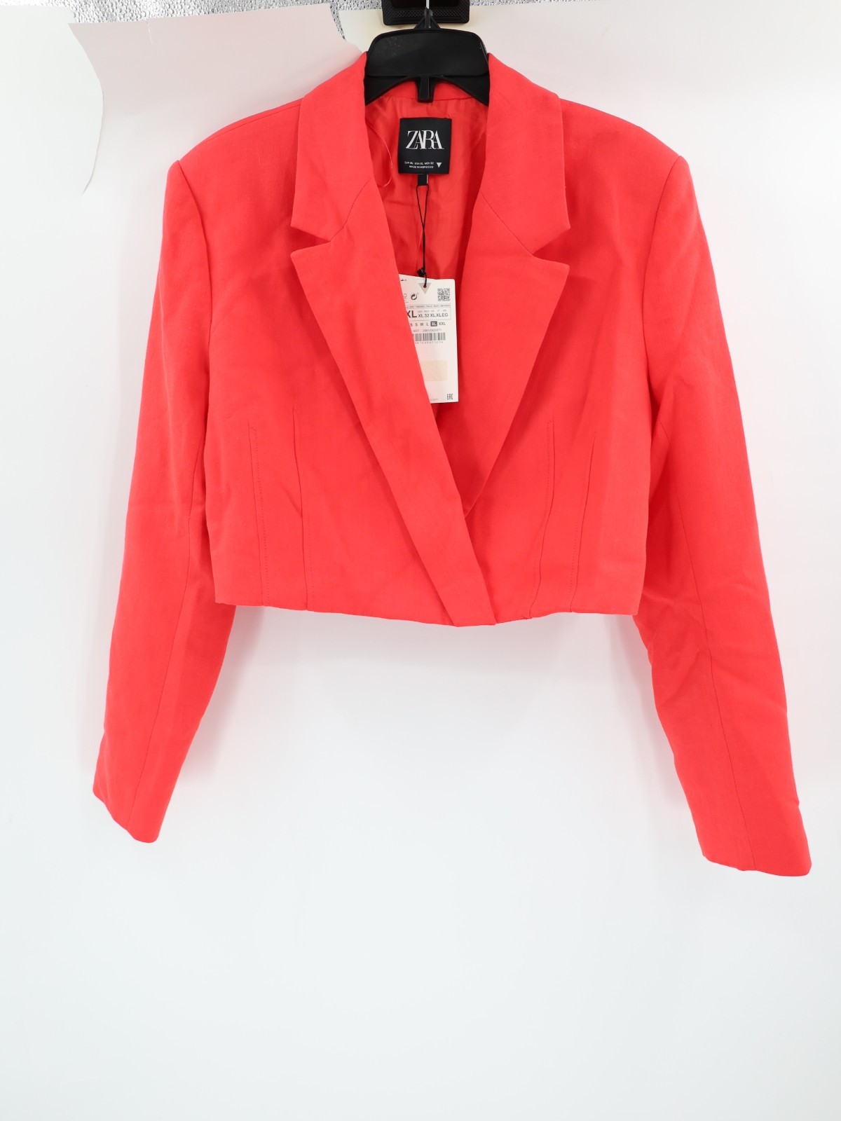 NWT Zara Blzaer womens XL Linen Blend Cropped Raspberry notch lapel trendy blog