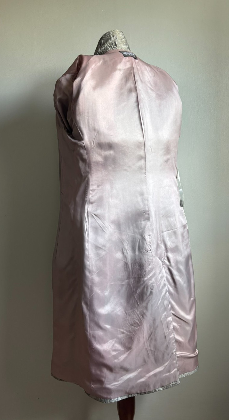 WHISTLES LONG LINE JACKET 10 jacquard shiny silver gold grey faux silk metallic