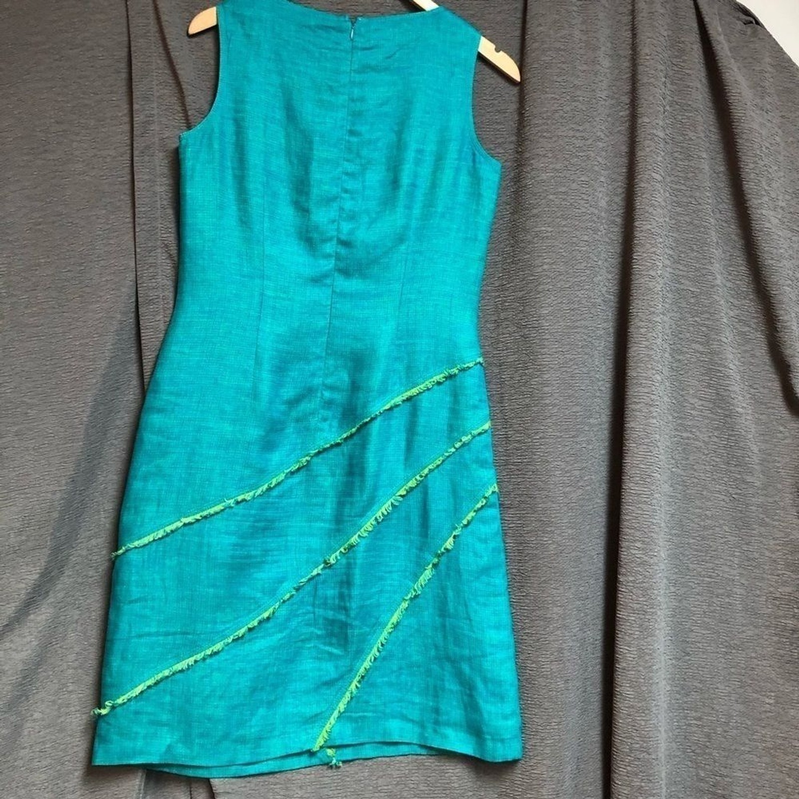 Ann Klein size 6 100% linen, teal and lime sleeveless shift dress