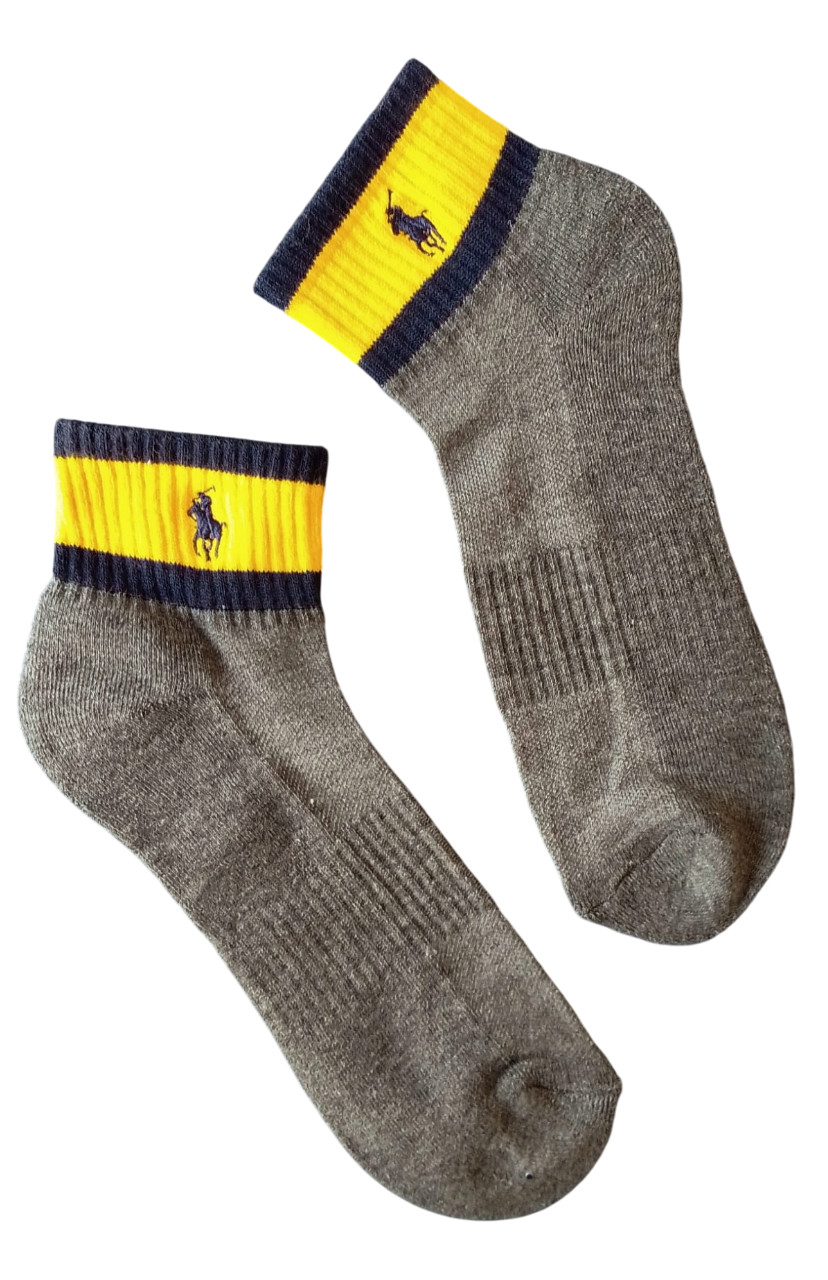 POLO RALPH LAUREN RL | Mens Grey Yellow Low Cut Quarter Socks | UK 6-11 EU 40-46