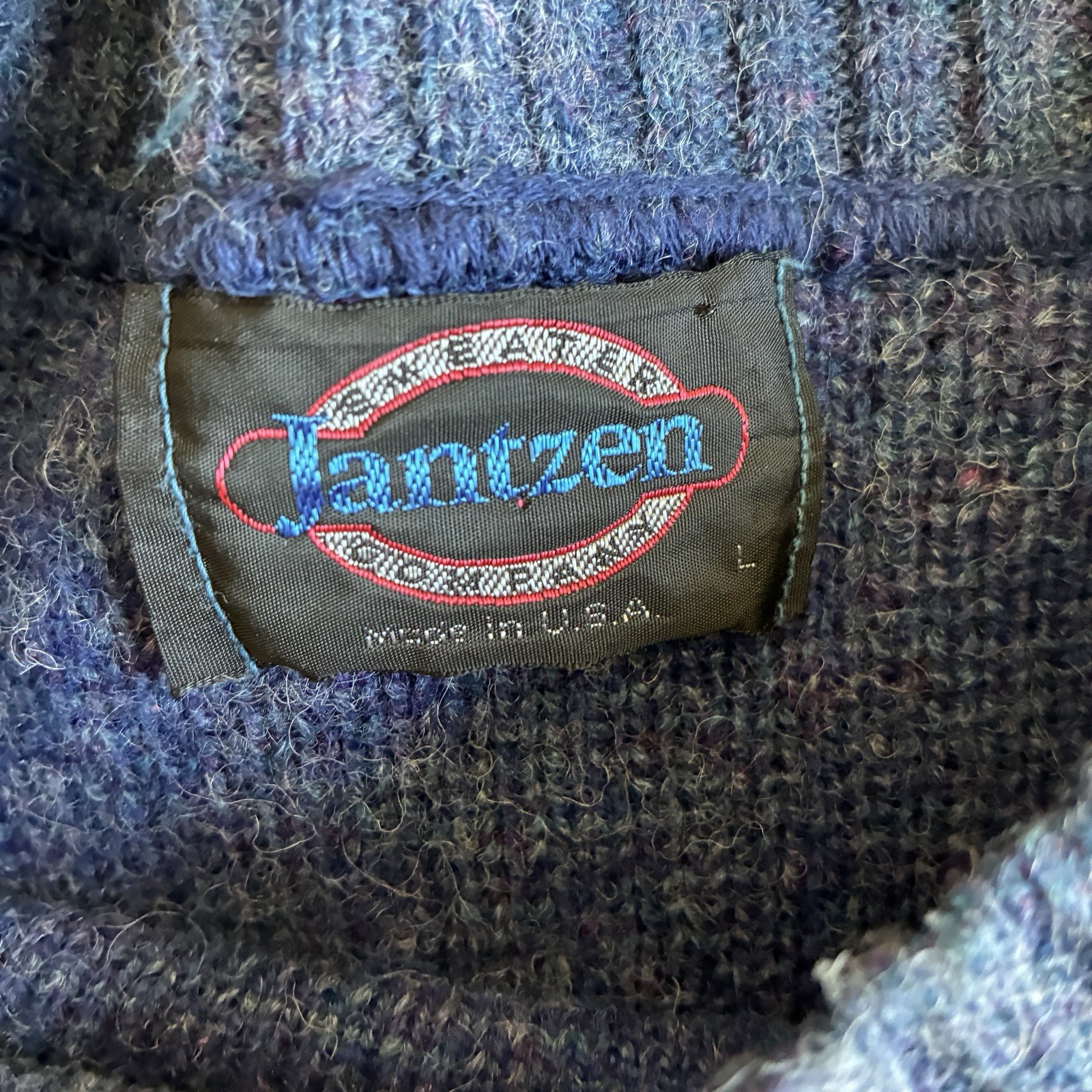 Vintage Jantzen Wmn’s L Geometric Crewneck Knit Sweater Wool Acrylic Made in USA