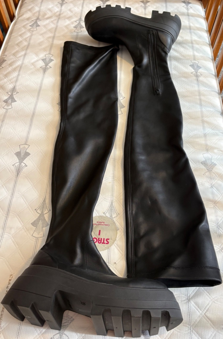 ASOS Design Italy “KAYA” Black PU Dominatrix Chunky Platform Thigh Boots 8M EUC