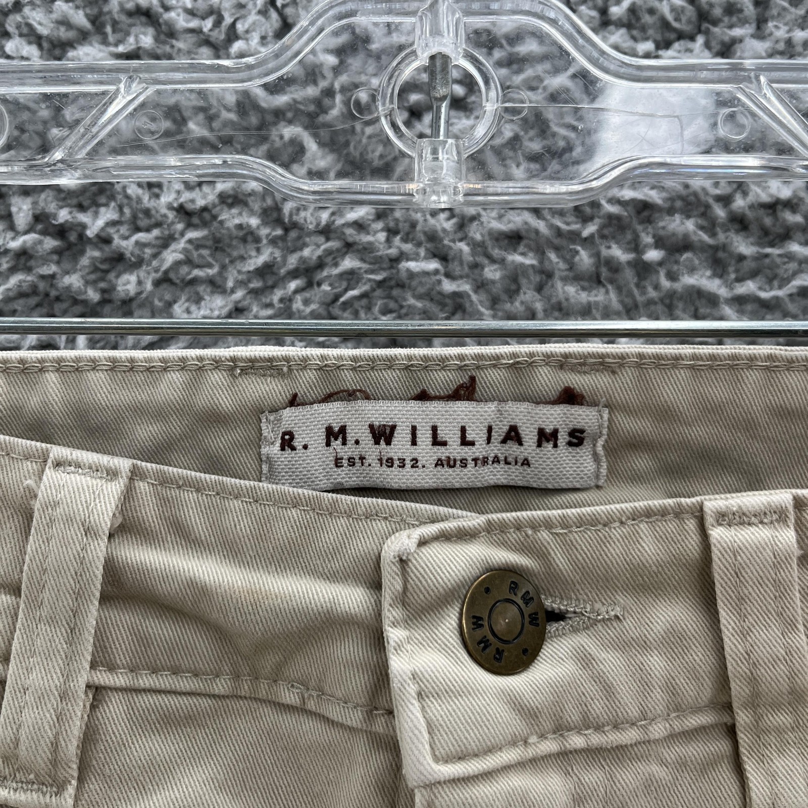 R M Williams Jeans Mens 30X31 Beige Stretch Cotton Straight Leg Made Australia