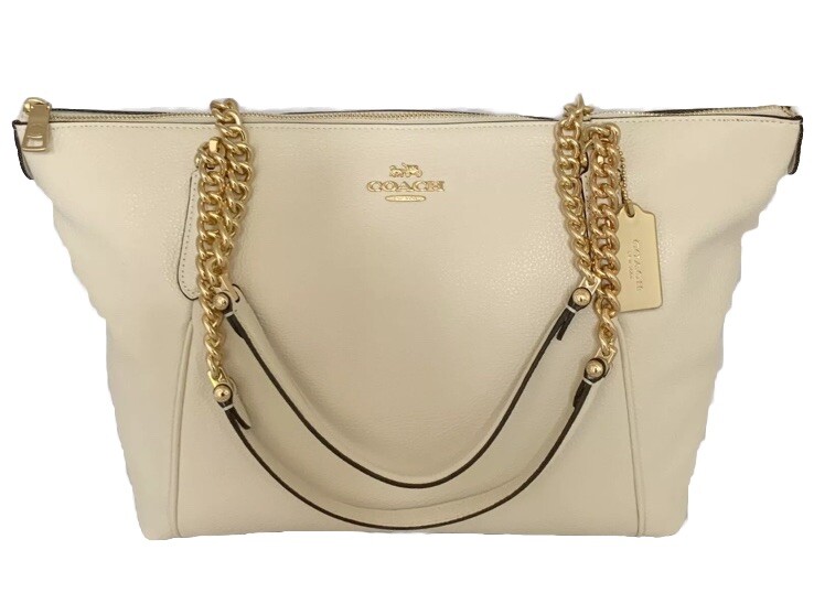 Coach Ava Chain Tote F87775 Chalk Pebbled Leather Gold Chain Shoulder Bag- NWT