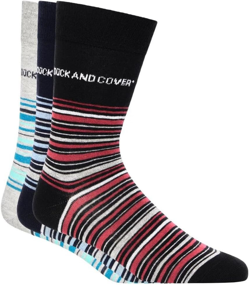 DUCK & COVER | Mens Bilkons 3 Pack Striped Socks | One Size UK 6-11 EU 40-46