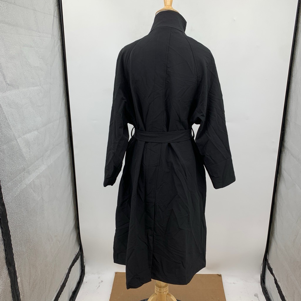 OGL Coat Womens XS Extra Small Black Nylon Blend Belted Button Stretch Trench