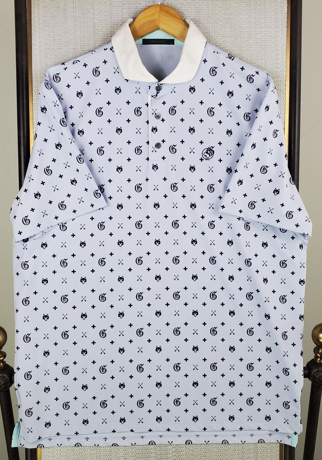 GREYSON Sz large Mens Cutaway Collar Polo Shirt Performance All Over Print Golf