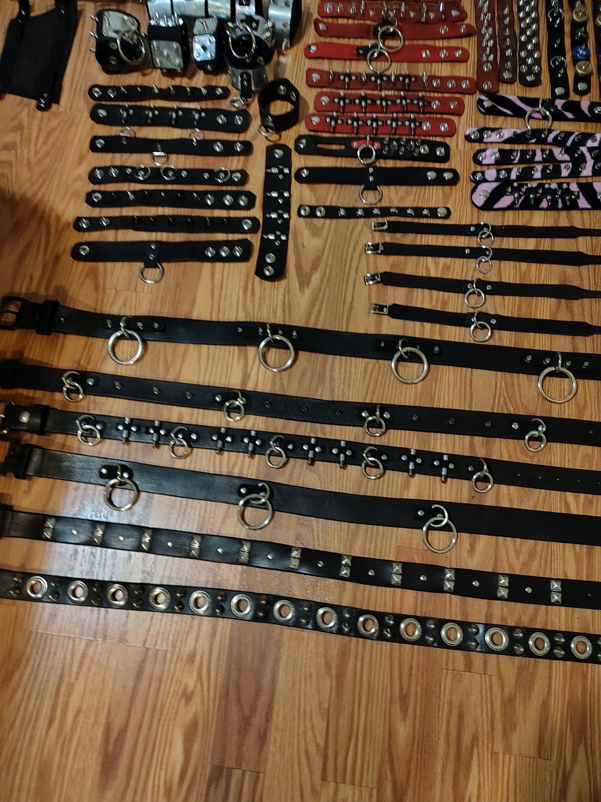 HUGE LOT of Leather Accessories Cuffs Collars Gauntlets Belts Wallets Goth Punk