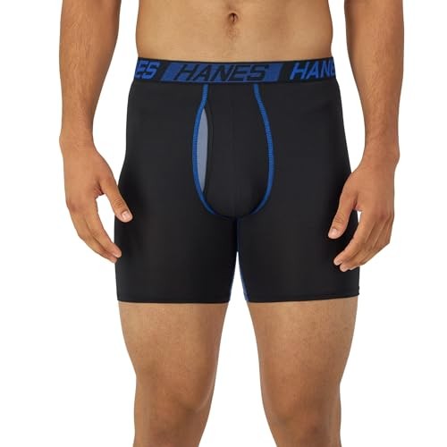 Hanes Men’s Boxer Briefs 3-Pack Total Support Pouch Black Medium