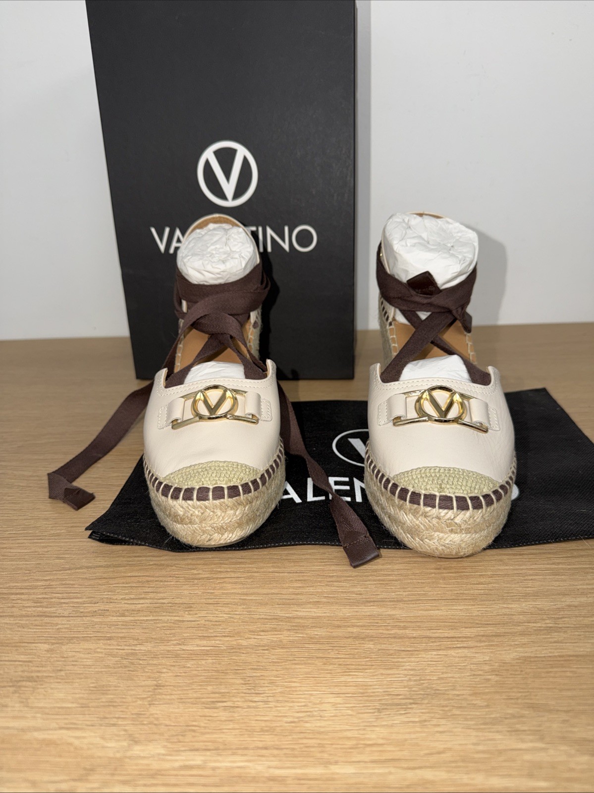 VALENTINO BY MARIO VALENTINORoxana Vlogo Wedge Sandal In Cream Taupe
