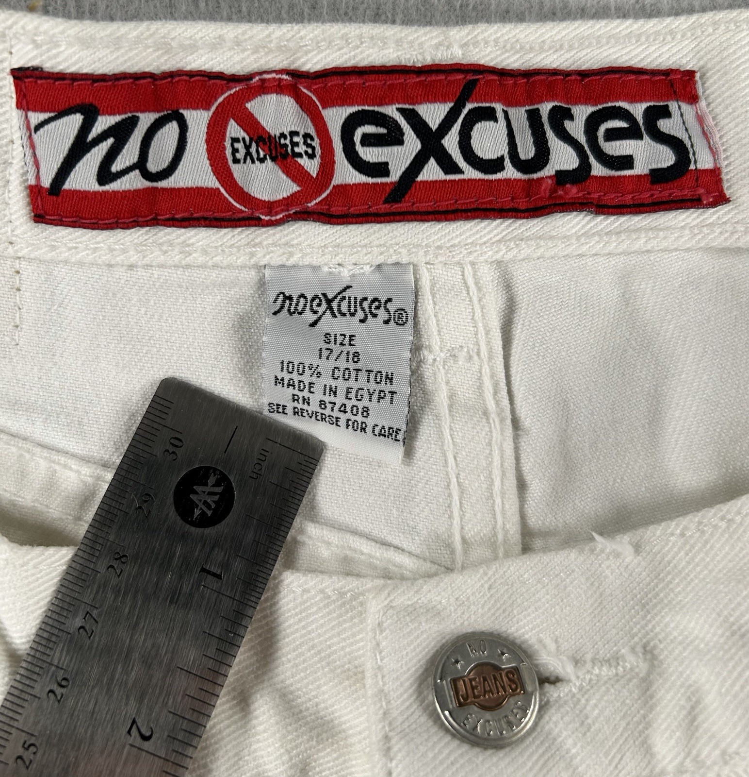 Vintage 90s No Excuses Tough White Denim High Rise Mom Jeans Size 16/17
