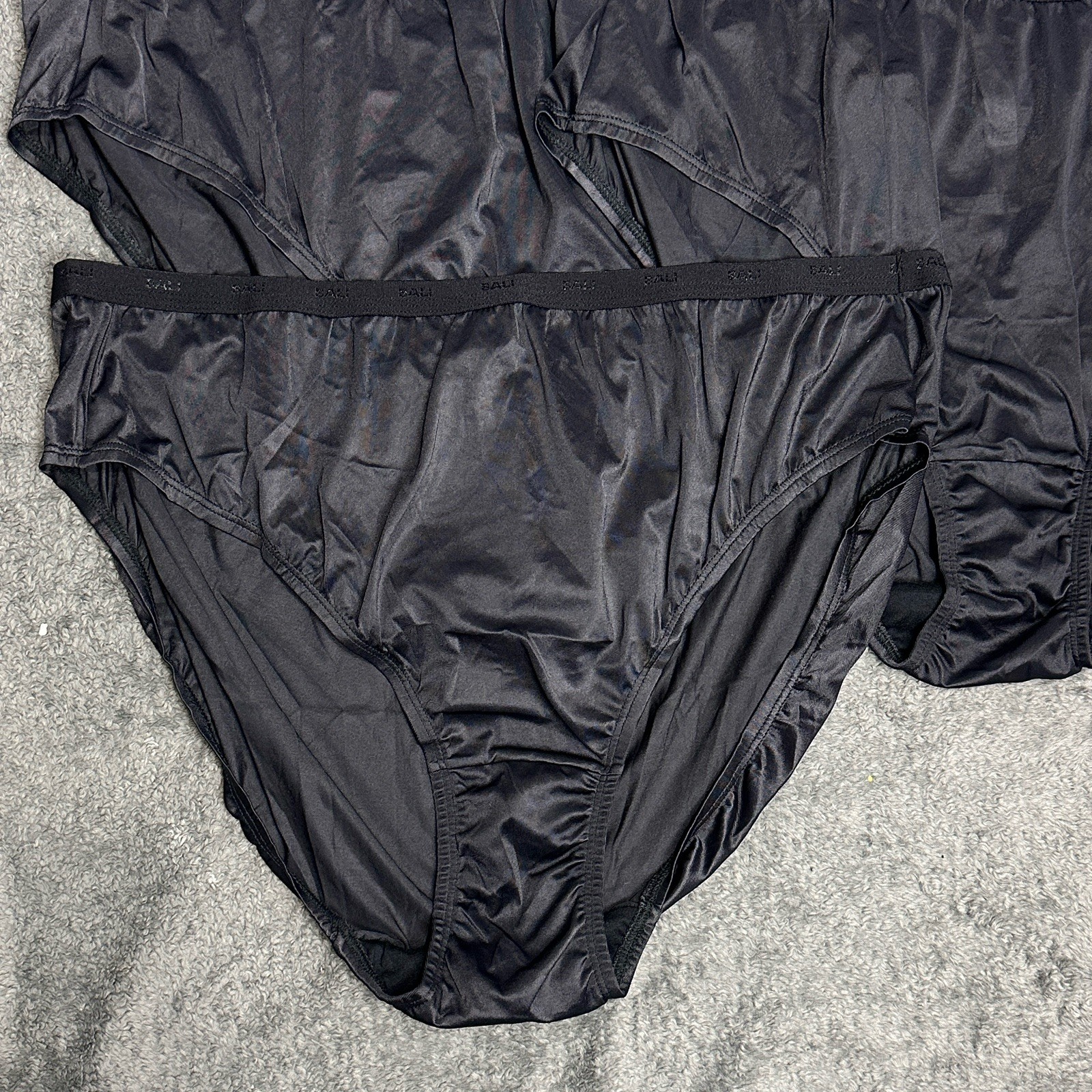 3 Pair Vintage Bali 24602 Black Nylon Satin High Cut Bikini Brief Panties Sz 13