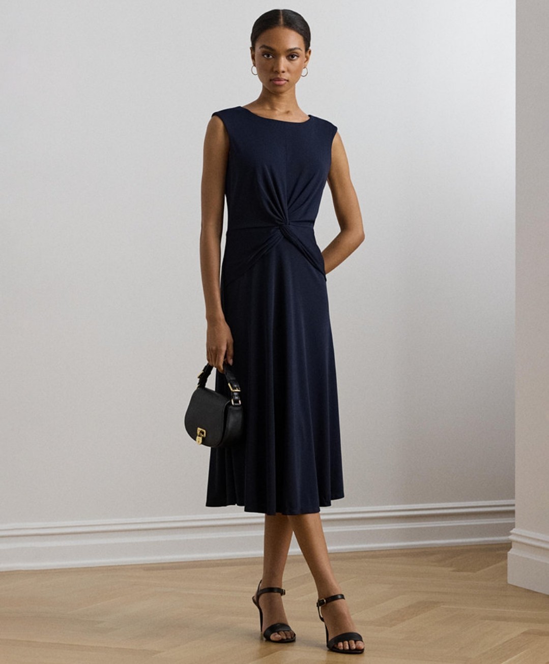 Lauren Ralph Lauren Women’s Twist-Front Jersey Dress Color Lighthouse Navy $135