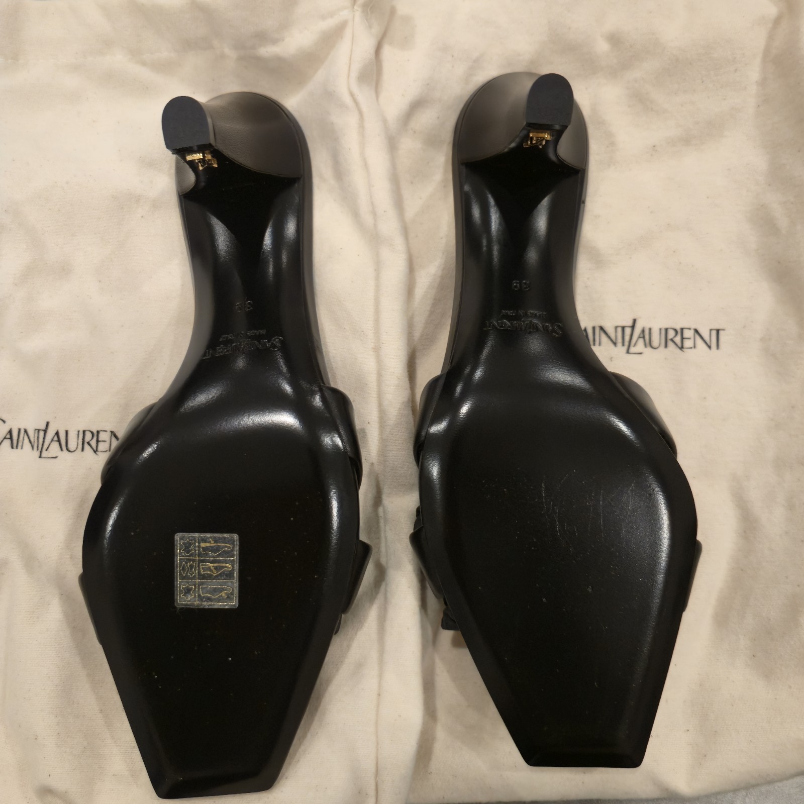 Women’s Saint Laurent Jill 75 leather Mules Ysl Logo Size 39 (8.5) Made In Italy