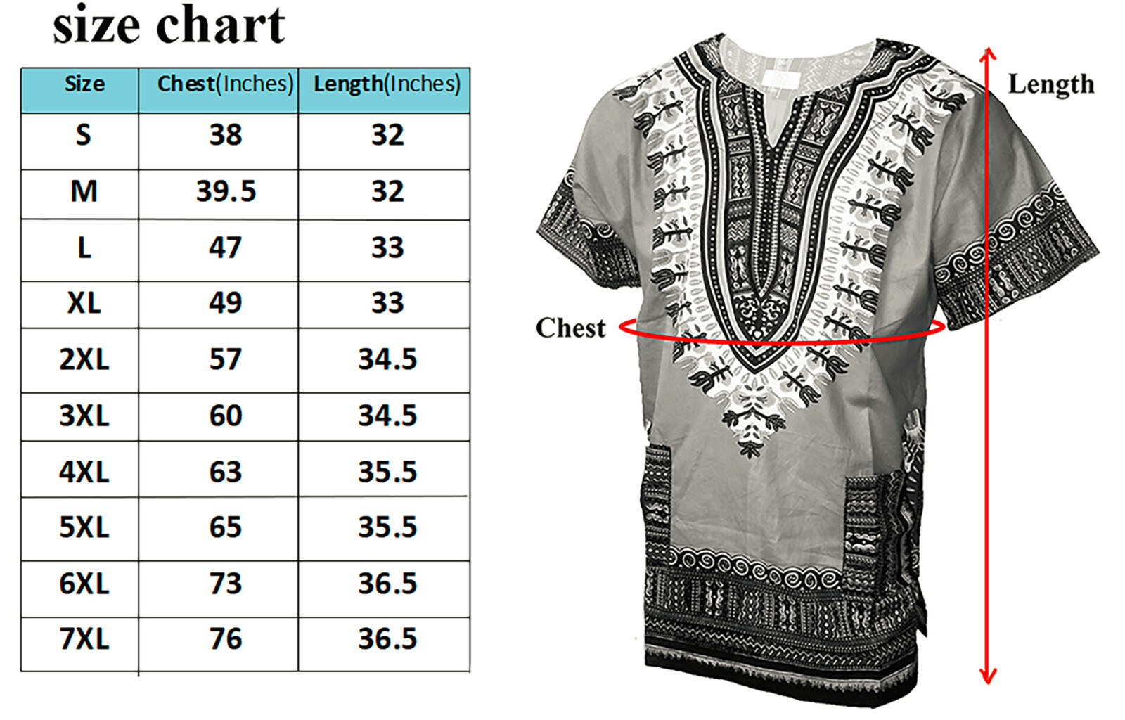 Black African Unisex Dashiki Shirt DP3578 Small to 7XL Plus Size