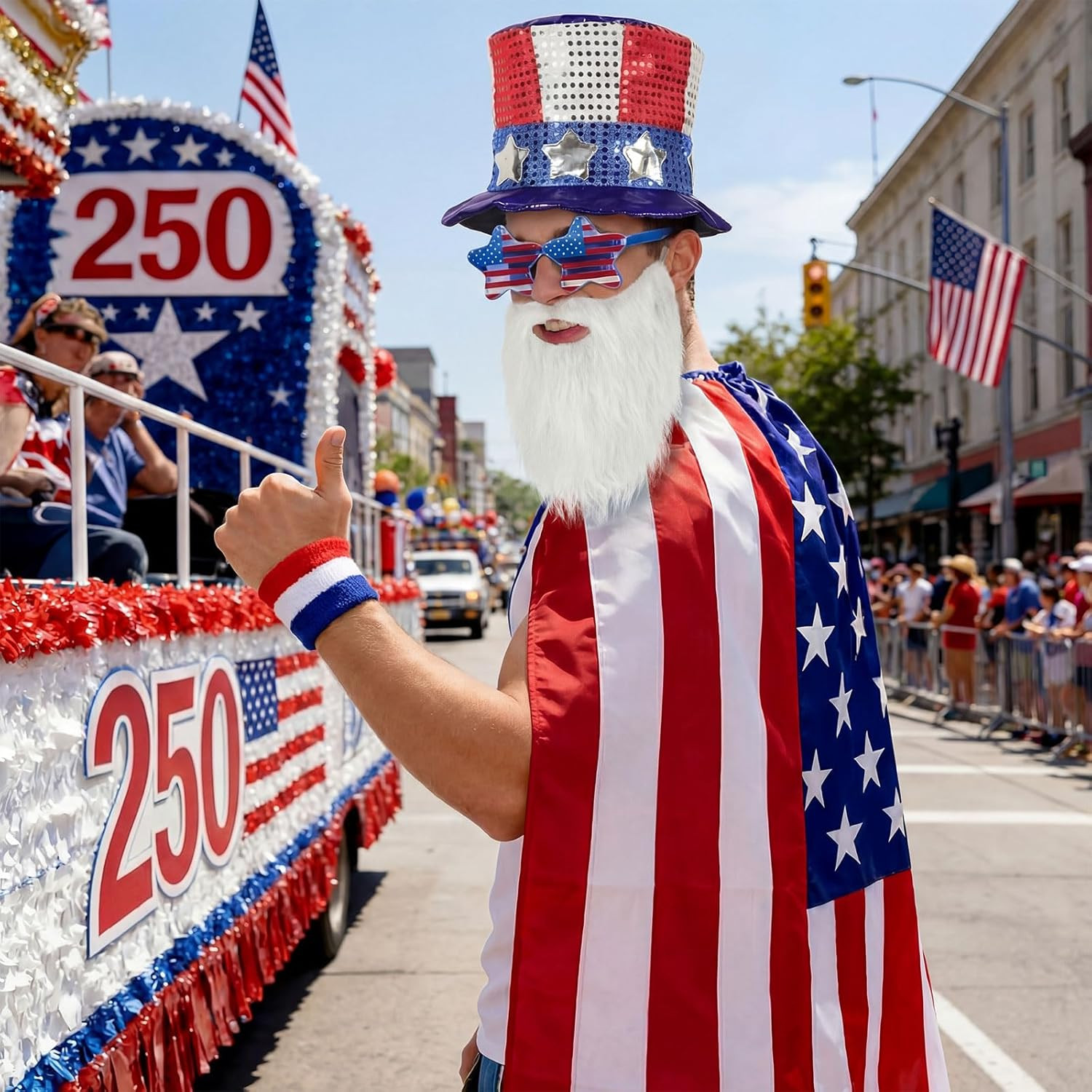 10 Pcs 4Th of July Patriotic Costume Set for Men American Flag Cape Outfit for U