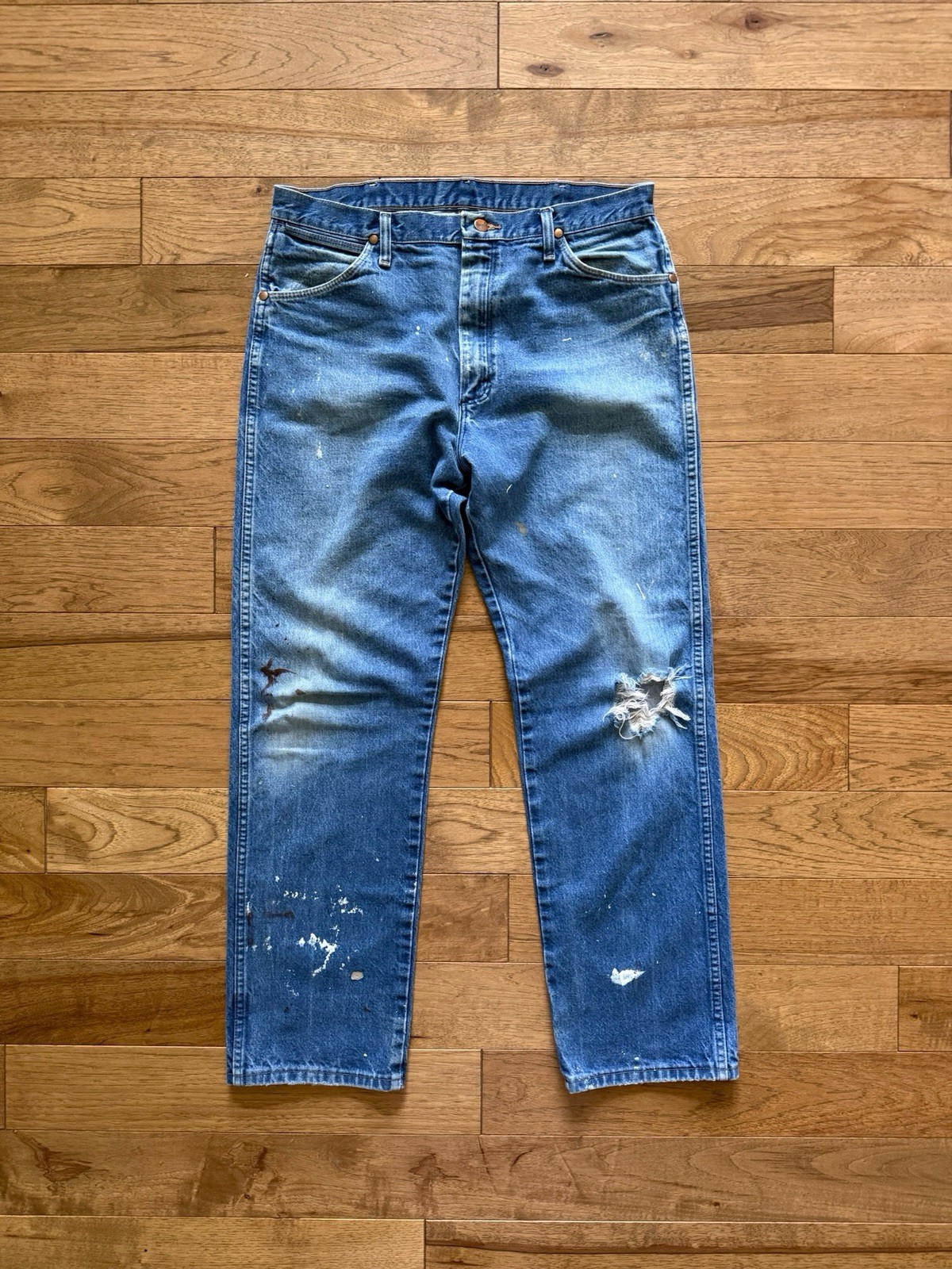 Vintage Wrangler Ranch Jeans Paint Splatter Distressed Aji Workwear 35×32 Mexico