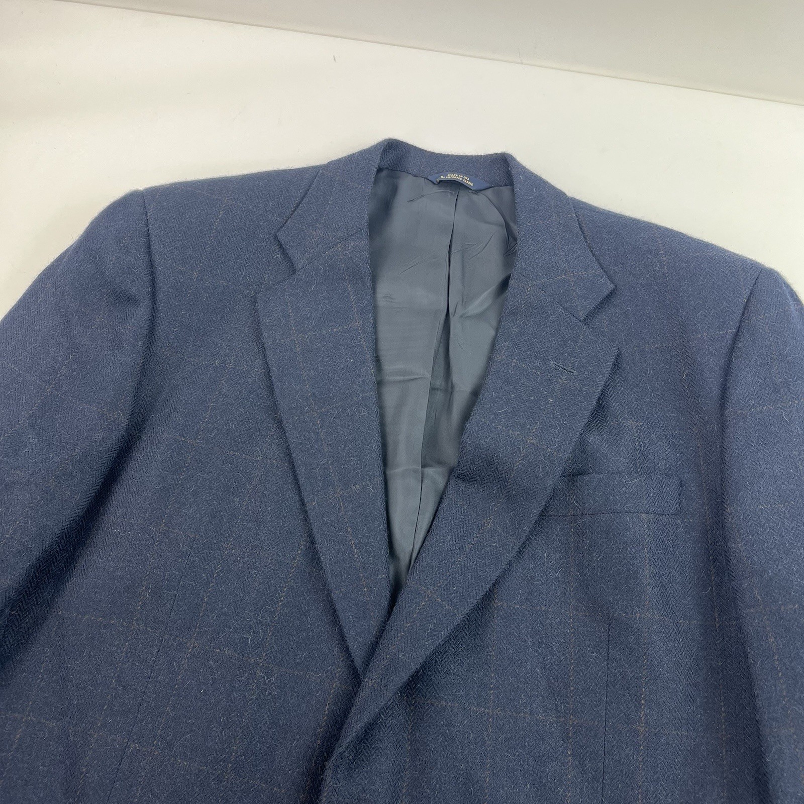 Brooks Brothers Men’s Windowpane Blue Camel Hair Blazer Jacket Size 44