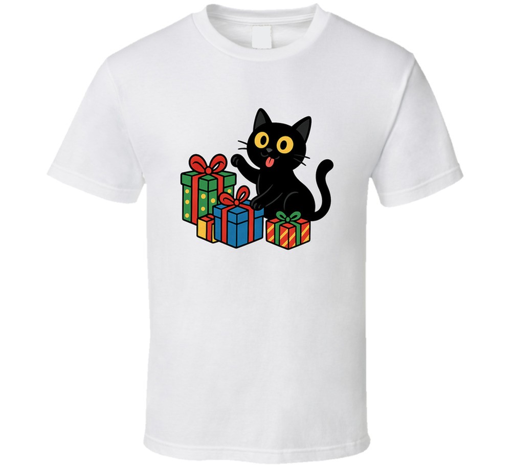 Funny Black Cat Christmas Presents Cartoon Tee Great New Cat Owner Gift T Shirt