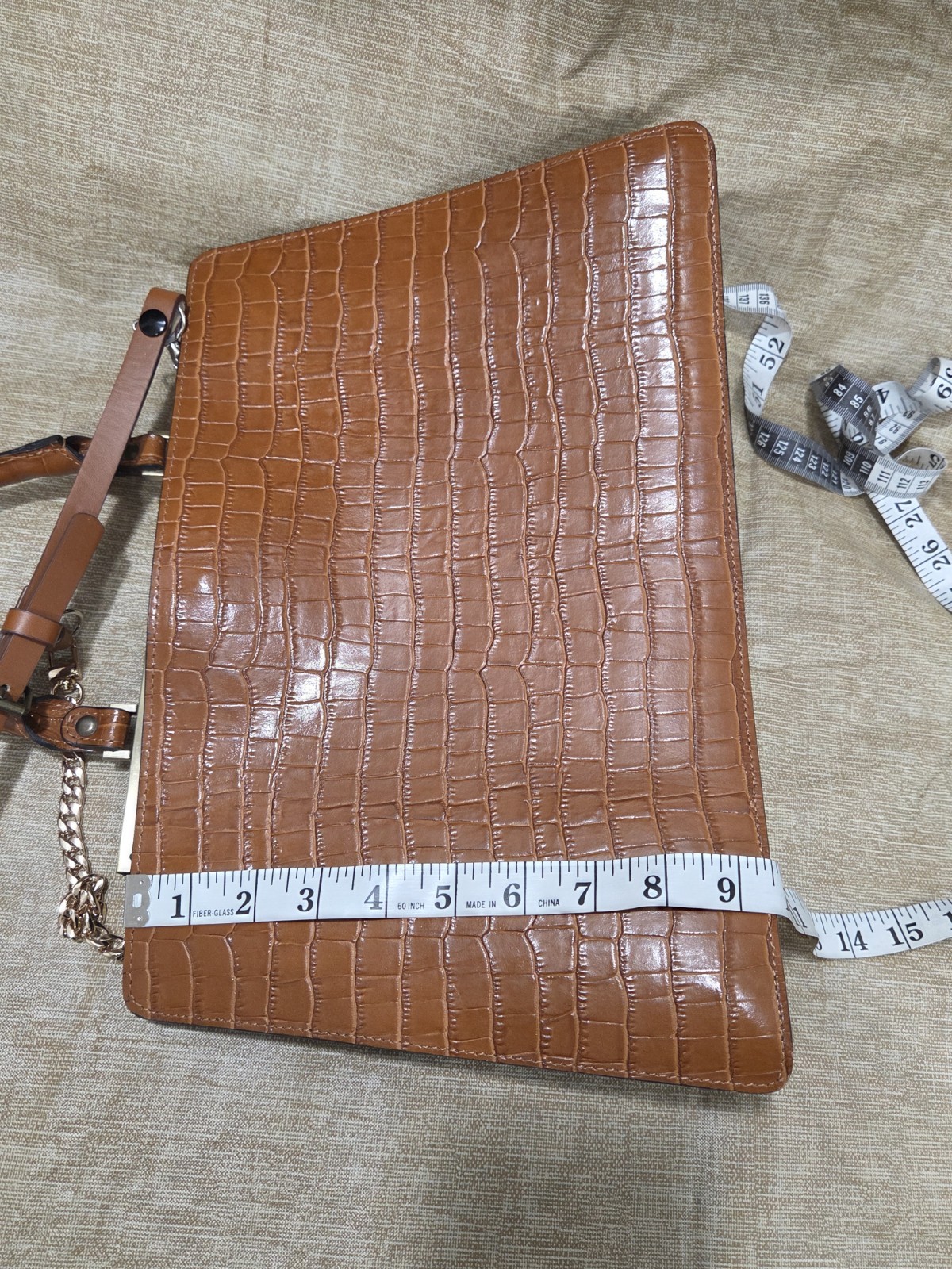 Claudia Firenze Vtg Lg Brown Croc Embossed Top Handle Satchel Detachable Strap