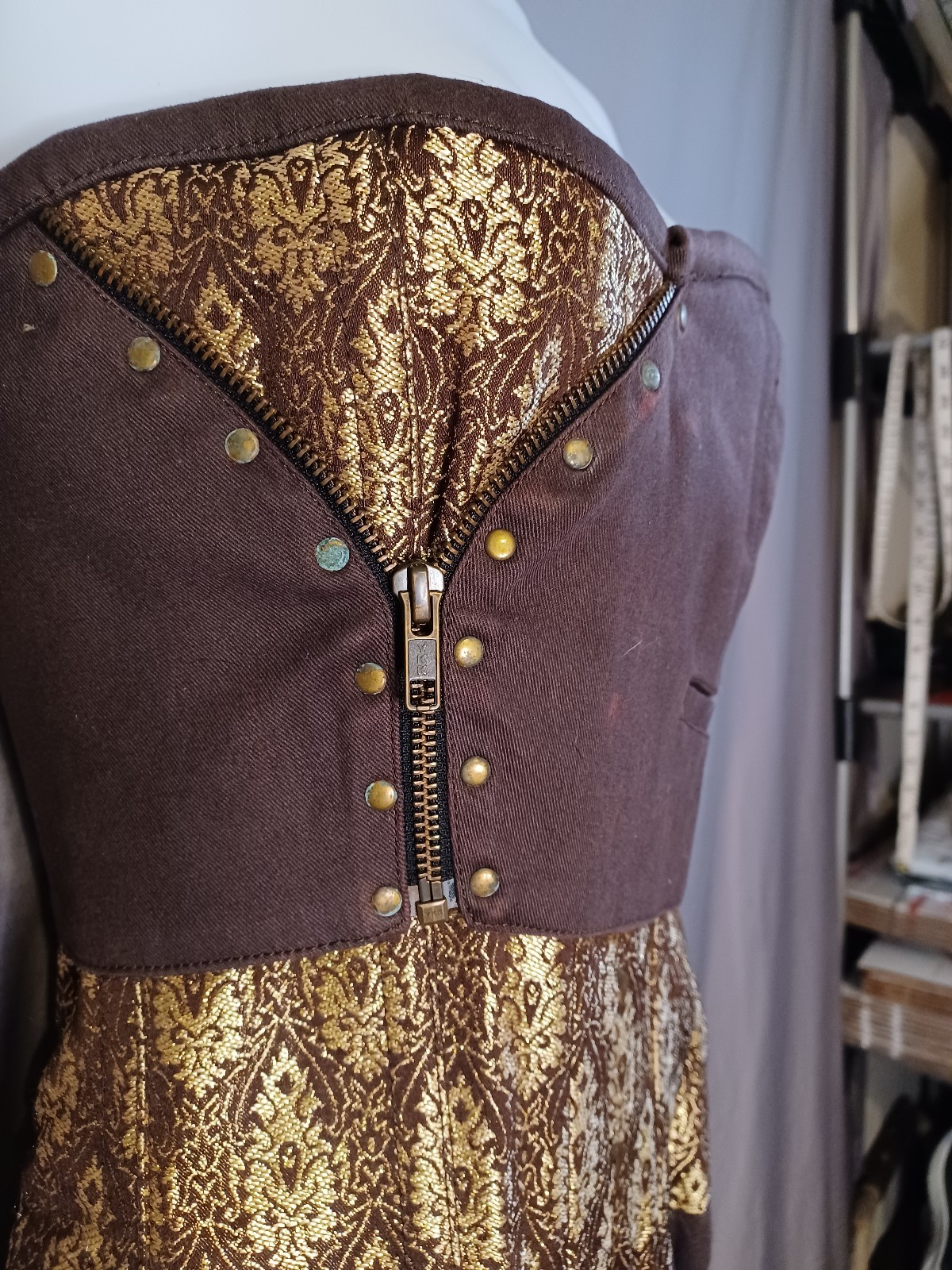 HOA Designs Waist Training Corset Steampunk Coffee Gold And Brown Barcade 32…