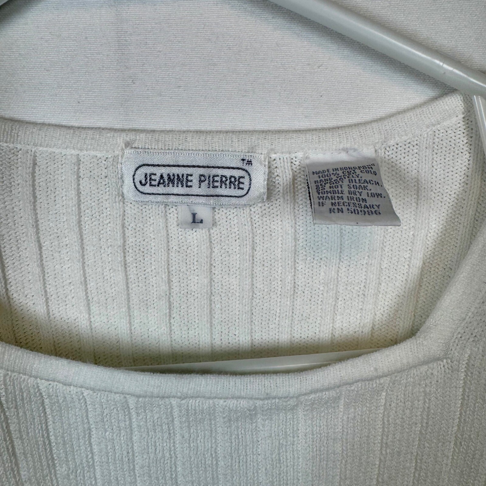 Jeanne Pierre Cotton Knit Sweater Striped Color Block Top White Yellow Sz Large