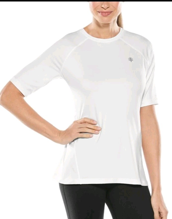 Coolibar UPF50 Top Devi Short Sleeve Fitness Shirt White Athlon Fabric Small New