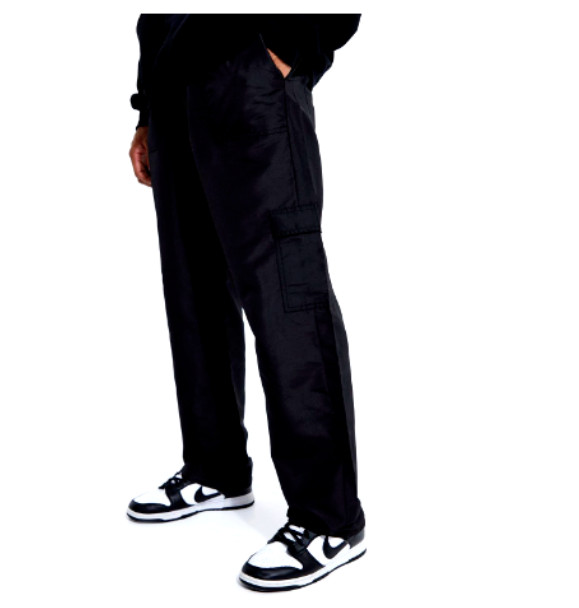NEW boohooMAN Elastic Waist Relaxed Fit Cargo Chino Trousers Black Large