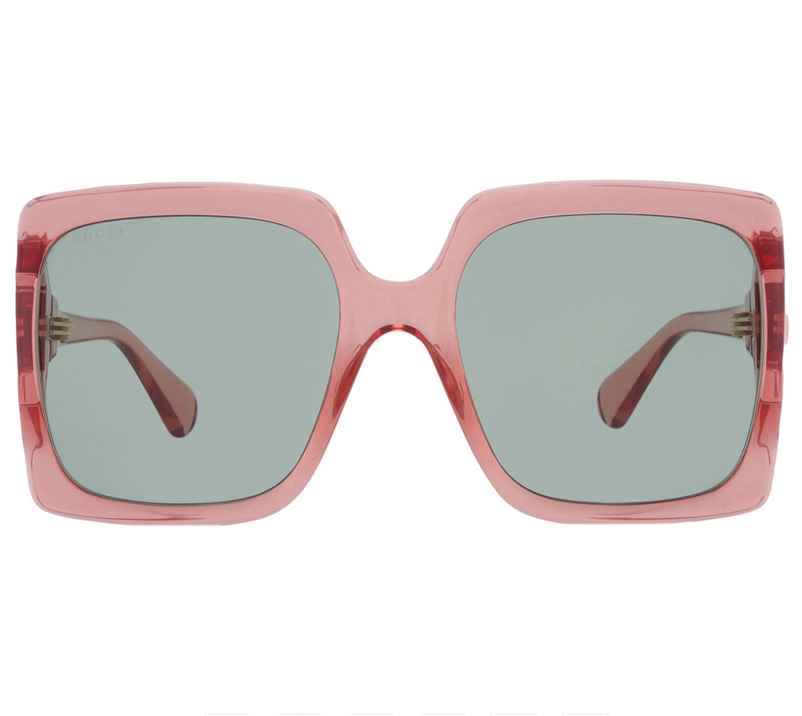GUCCI Oversized 60mm Square Light-Injected PINK Frame Green Lens Sunglasses $450