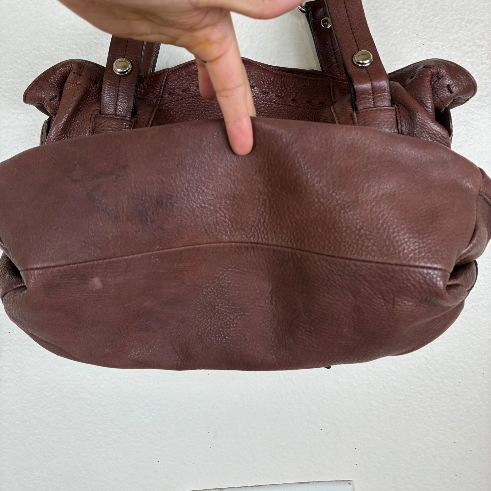 B. Makowsky Oversized Bag Genuine Leather Slouchy Hobo Boho Brown Quiet Luxury