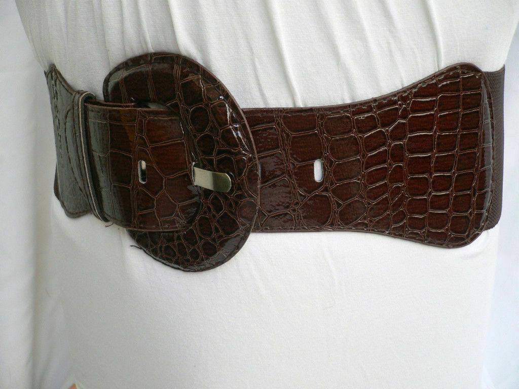 Women Wide Dark Brown Elastic Waistband Fashion Belt Hip High Waist Size XS S M