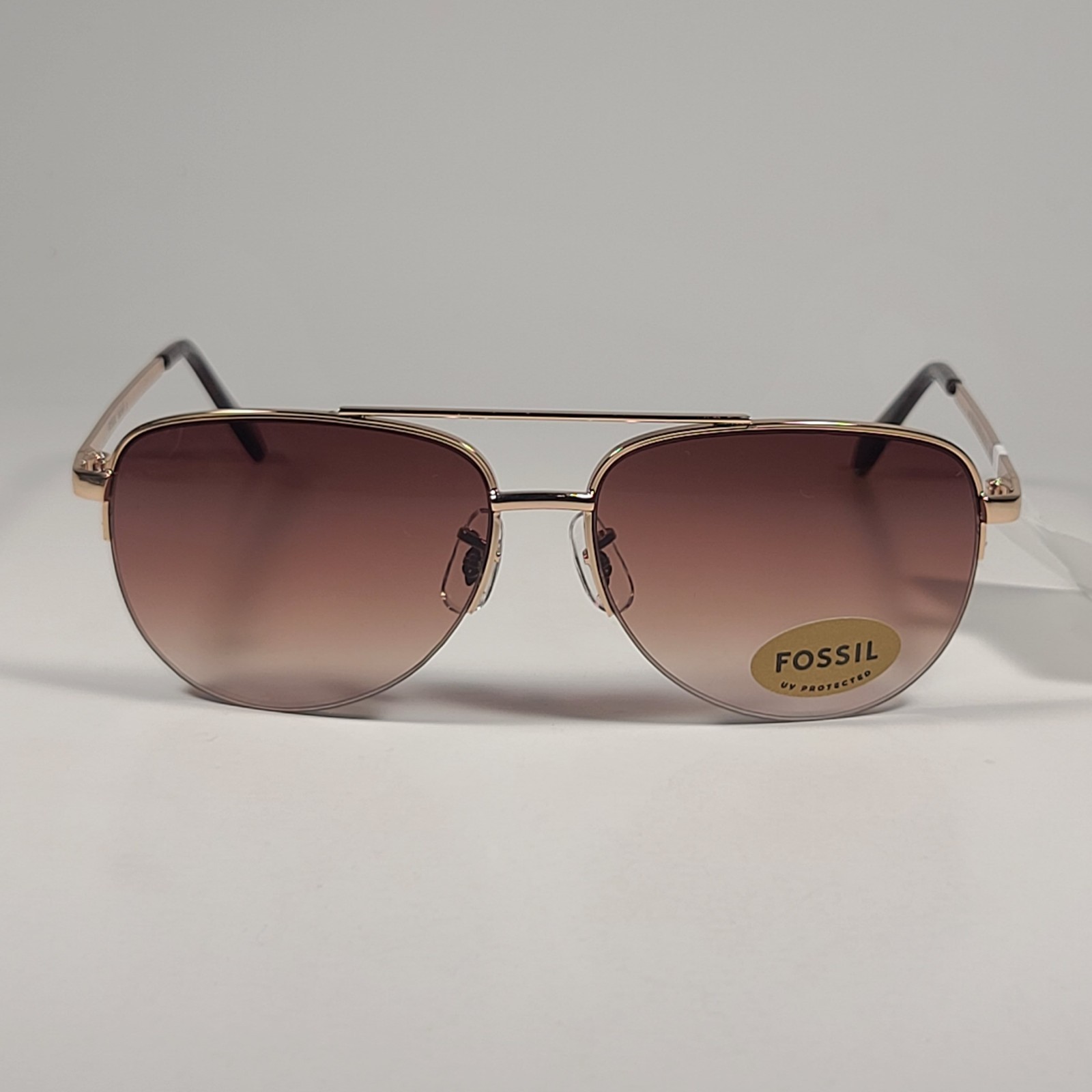 Fossil FW5 Aviator Sunglasses Semi Rim Metal Gold Tone Metal and Brown Tortoise