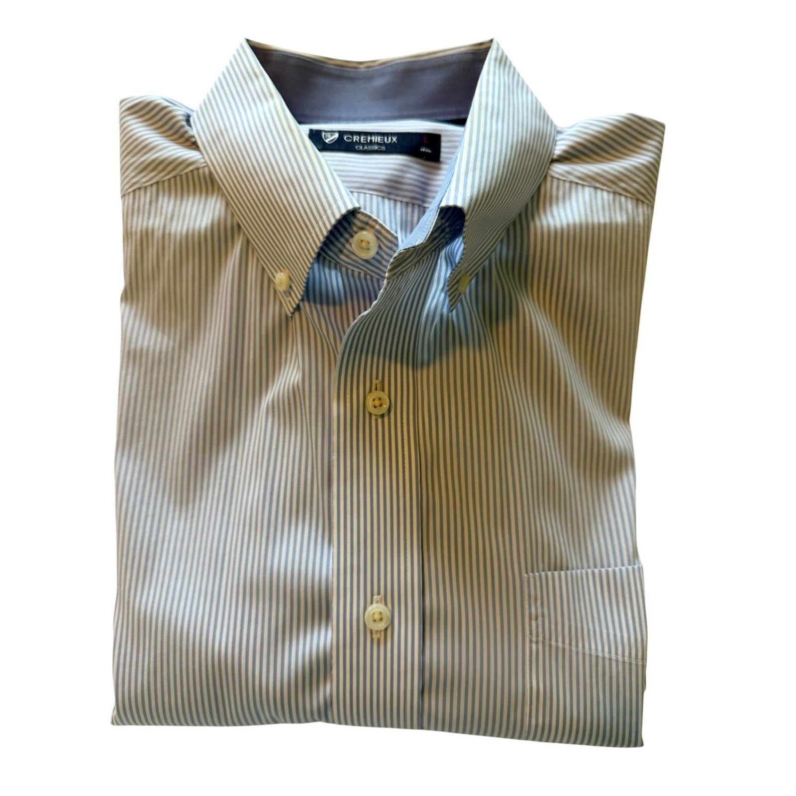 Cremieux Classics Mens Blue White Striped Button Down Shirt Contrast Cuff