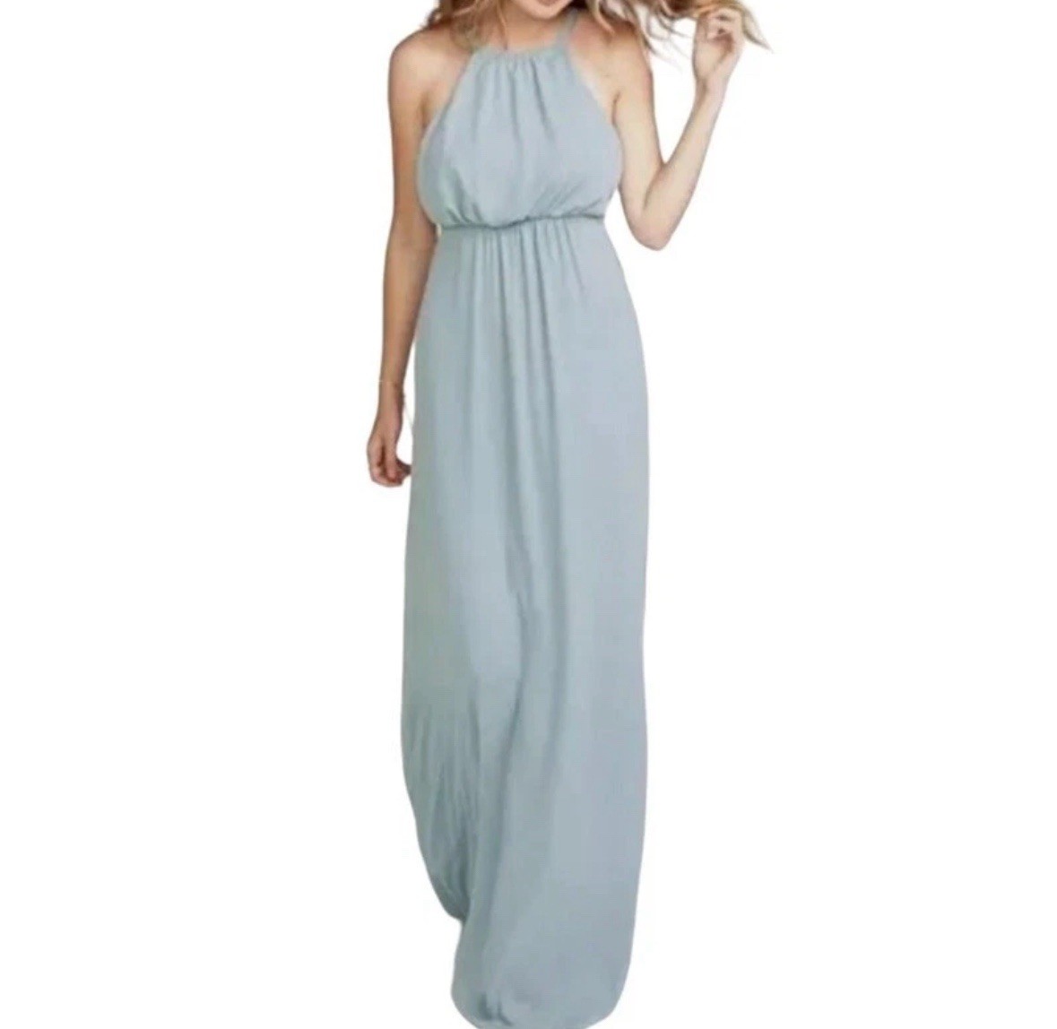 NWT SHOW ME YOUR MUMU Steel Blue Chiffon Crisp Heather Halter Dress Sz S USA
