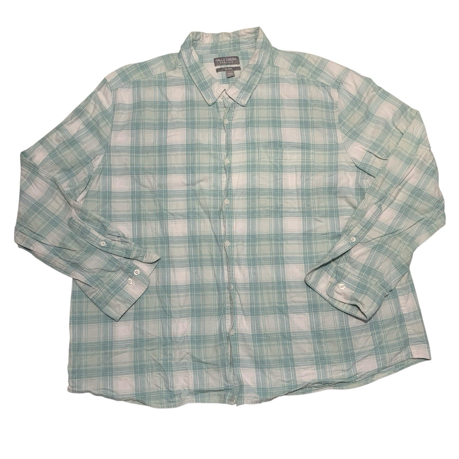 Falls Creek Stretch Button Down Shirt Mens Size XXXL Green Blue Plaid