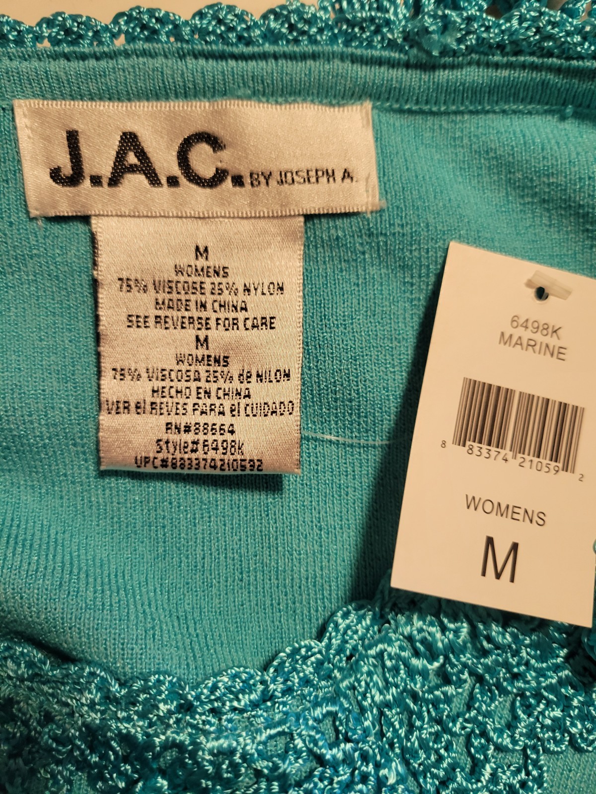 J.A.C. by Joseph A. Womens Blue Solid Scoop Neck 3/4 Knit Pullover M